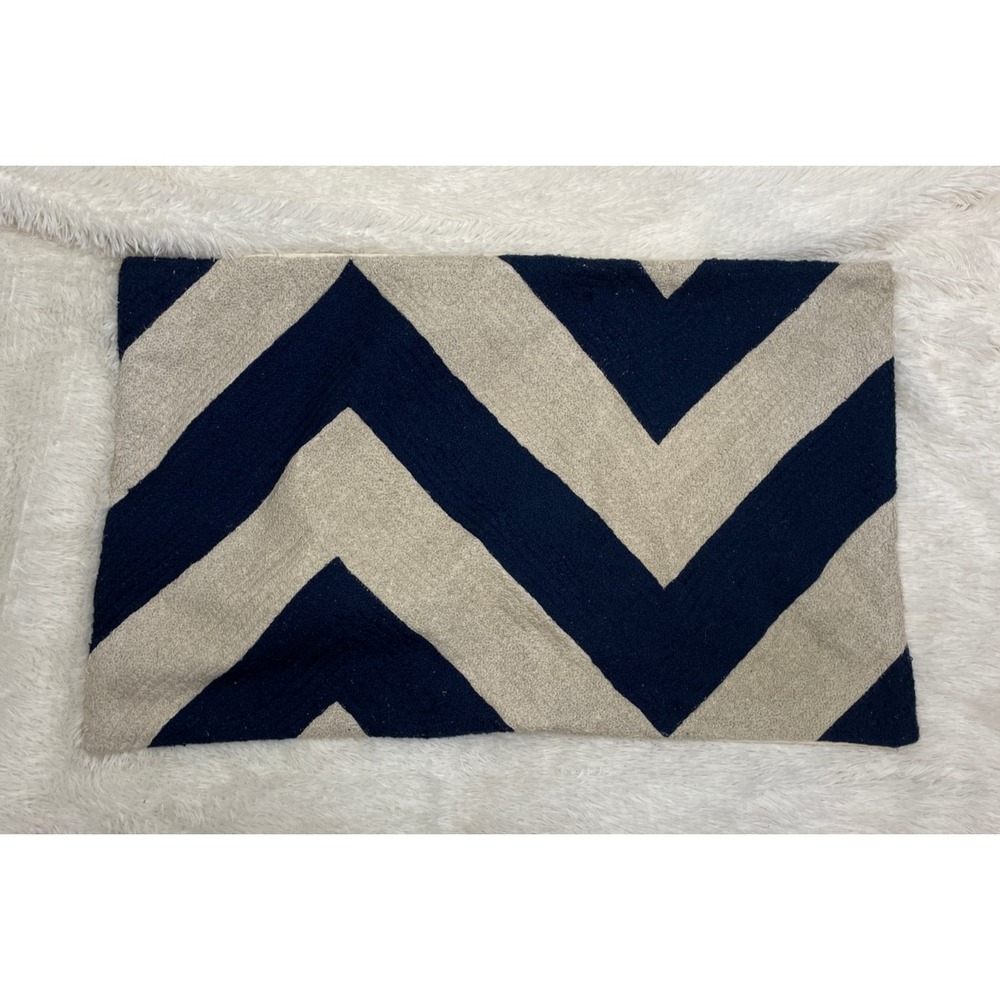 Pottery Barn Pillow Cover Chevron Blue & Beige 100% Cotton Rectangle Lumbar Sham